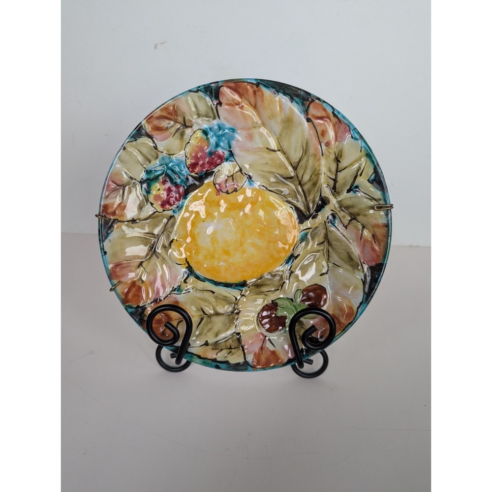 Vintage 1950's Italian Hand Painted Majolica Fruit Plate  Wall Art Decor